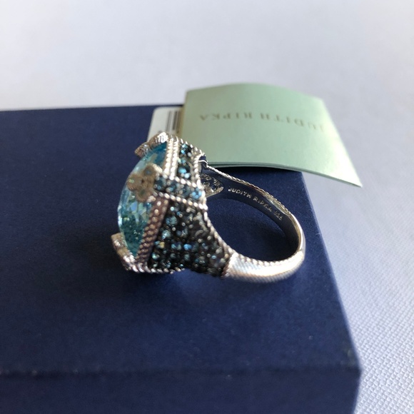 Judith Ripka Monaco ring 16.50 cttw Blue Topaz SS - Picture 8 of 8